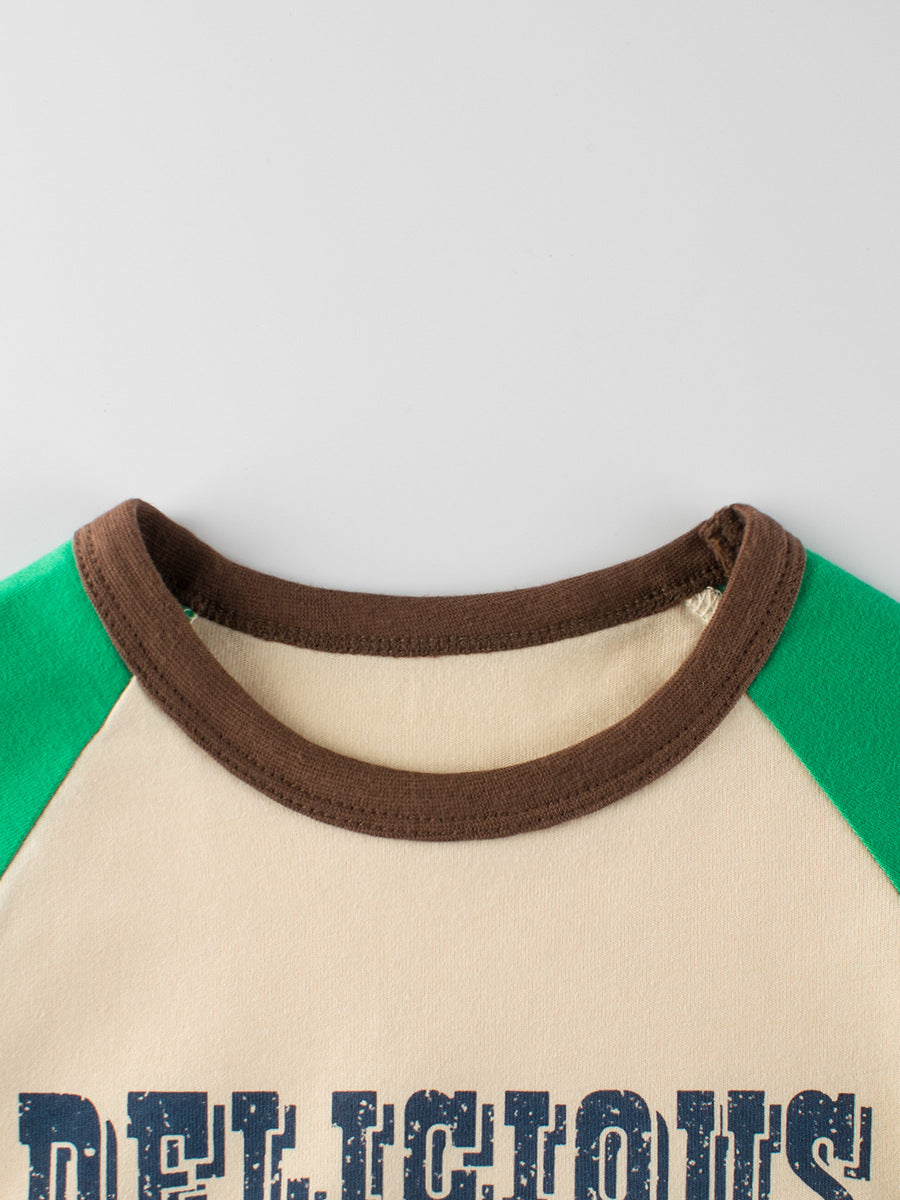 Autumn New Arrival Kids Girls Cartoon Print Crew Neck Long Sleeves Color Patchwork Top-2