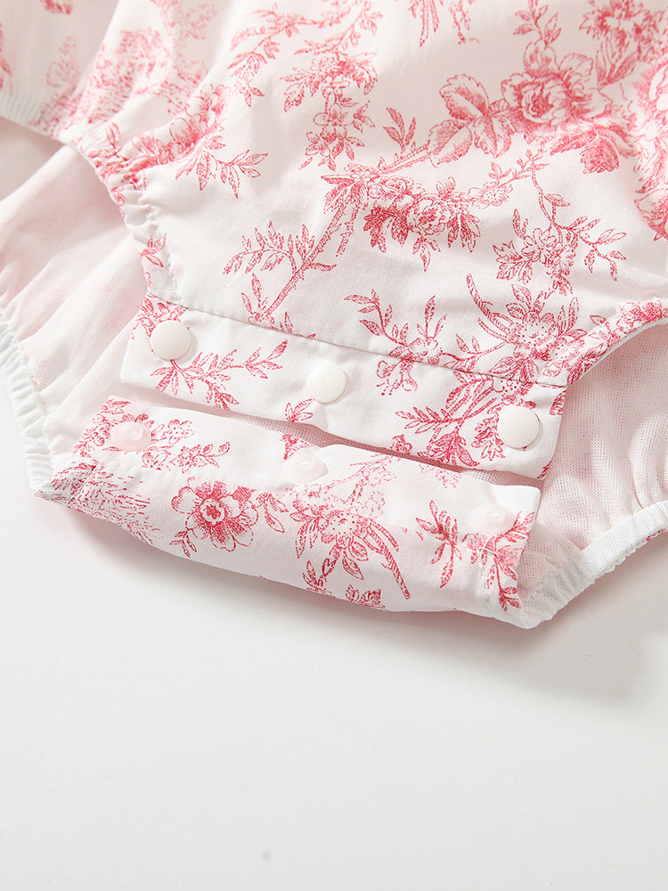 Spring Arrival Baby Girls Flowers Pattern Lace-Trim Collar Onesies Bodysuits-3