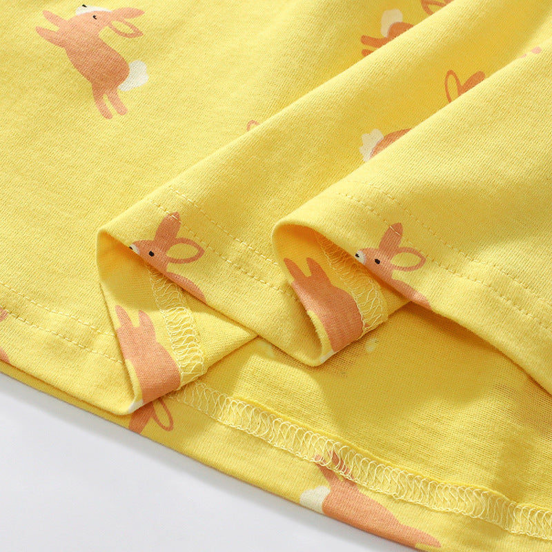 Summer Arrival Cartoon Rabbits Pattern Short Sleeves Dress for Stylish Girls-2