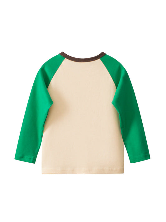 Autumn New Arrival Kids Girls Cartoon Print Crew Neck Long Sleeves Color Patchwork Top-1