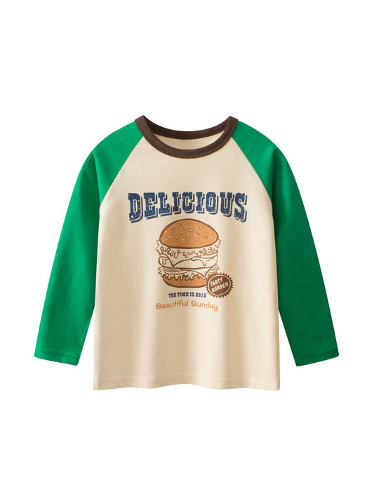 Autumn New Arrival Kids Girls Cartoon Print Crew Neck Long Sleeves Color Patchwork Top-0