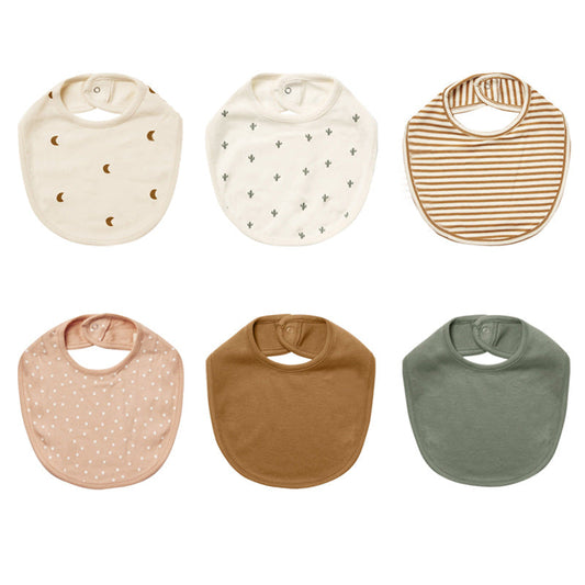 Baby Printed Pattern Covered Button Design Pure Cotton Bibs-0